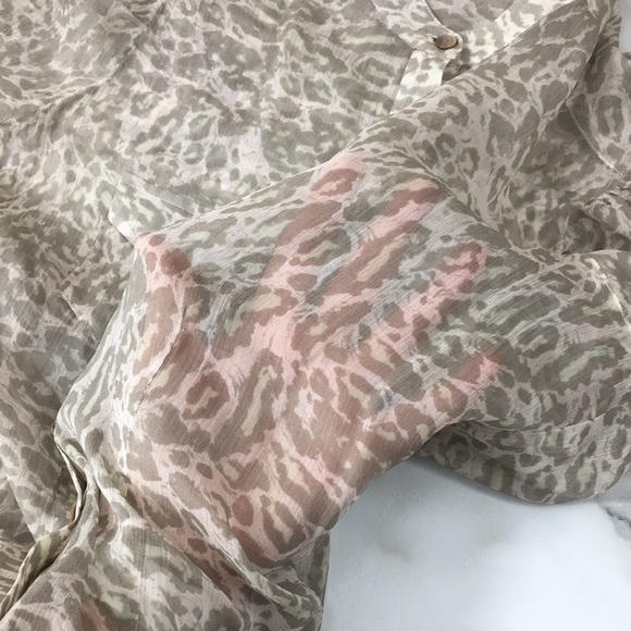 Joe's Tan Silk Rock Leopard Button‎ Front Shirt Womens XS Sheer Long Sleeve - Picture 7 of 11